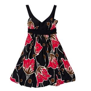 B Darlin Sweetheart Neck Floral Print Tie Waist Bubble Black Mini Dress Size 5/6